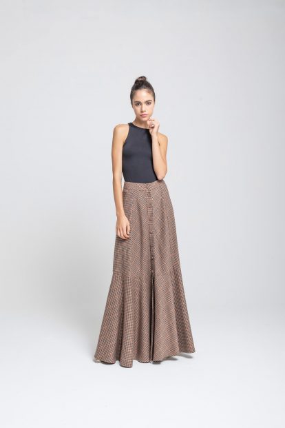 Flared skirt Pied de Poule Brown