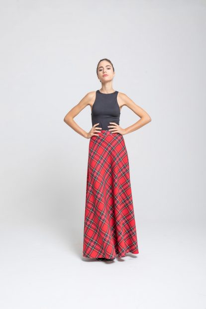 Poupine - gonna a ruota tartan rosso