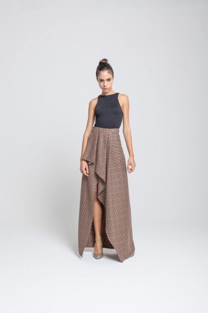 Wrap skirt - Brown pied de poule