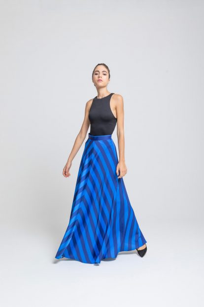 Flared skirt – stripes print blue/light blue