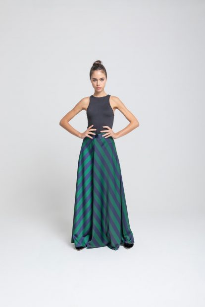 Flared skirt – stripes print blue/green