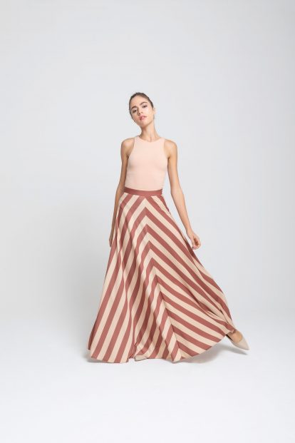 Wrap skirt – stripes print white cream/red brick