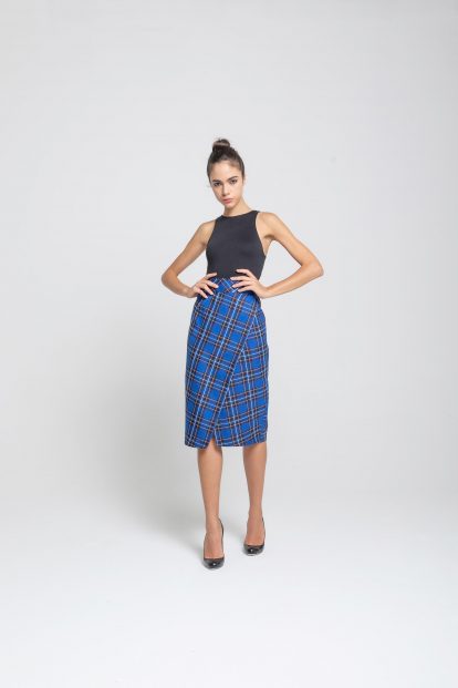 Poupine - Gonna a tubino tartan blu