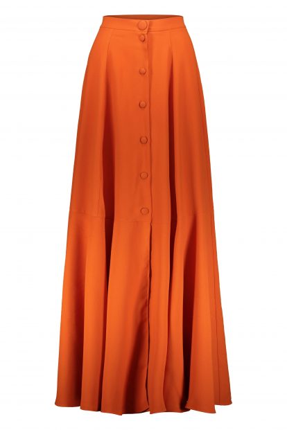 Poupine button orange flared skirt