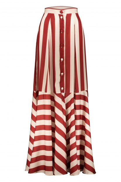 Poupine Button flared bordeaux striped skirt