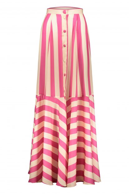 Poupine Button flared fuchsia striped skirt