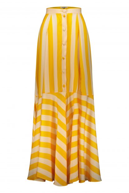 Poupine Button flared yellow striped skirt