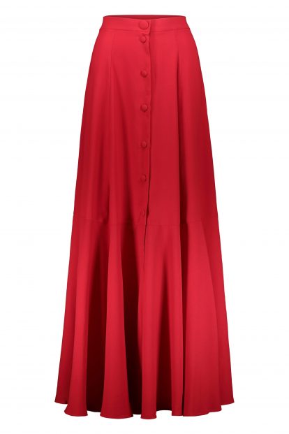 Poupine red button flared skirt