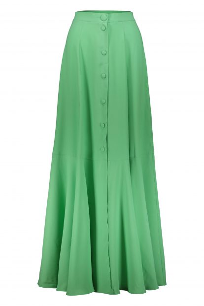 Poupine green button flared skirt