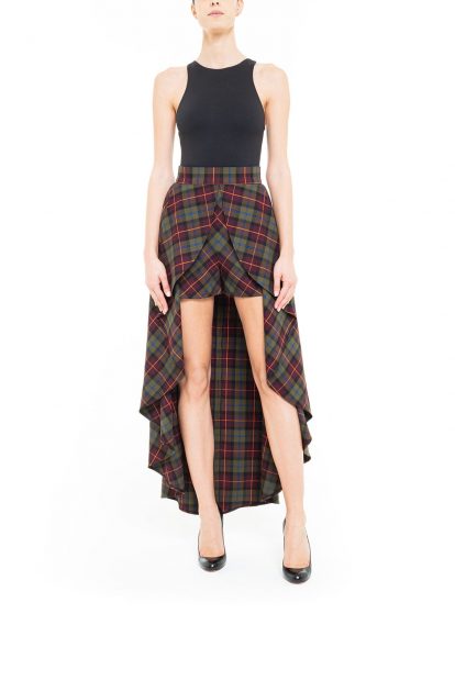 Green and brown plaid pant skirt