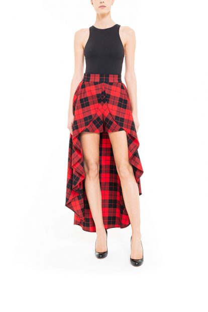 Red and black plaid pant skirt