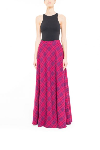 Fuchsia flared plaid skirt