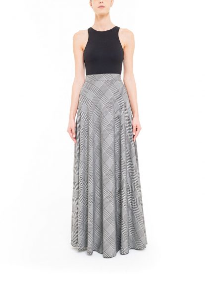 Glen check plaid flared skirt