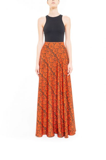Orange and brown flared ikat skirt