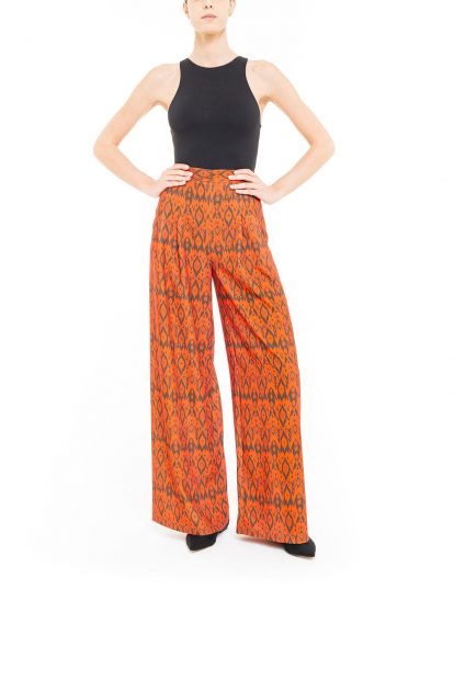 Orange and brown ikat trousers