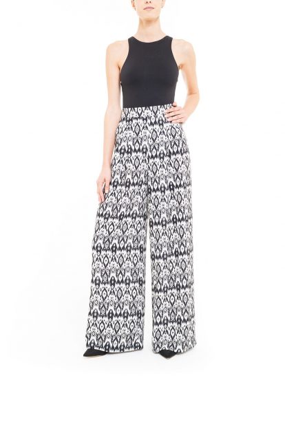 Black and white ikat trousers