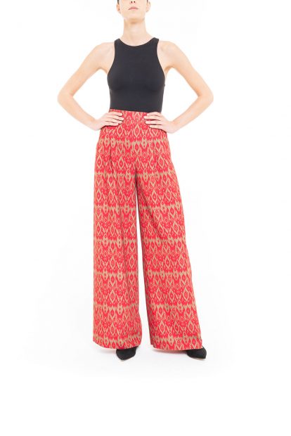 Red and green ikat trousers