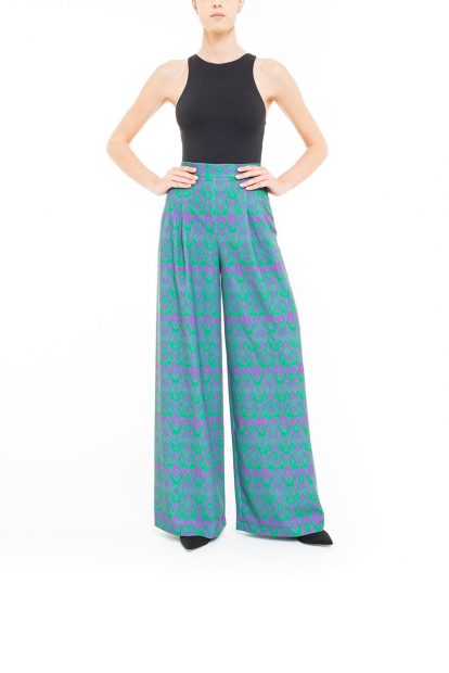 Purple and green ikat trousers