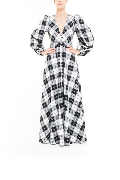 Black and white long plaid dress