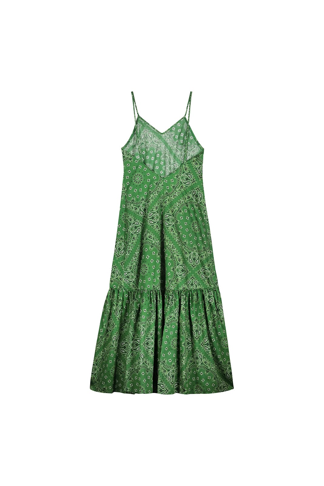 Ruffle hem green bandana print long slip dress - Poupine