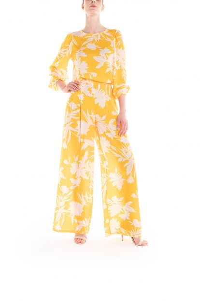 Pantalone a fiori giallo e panna Poupine