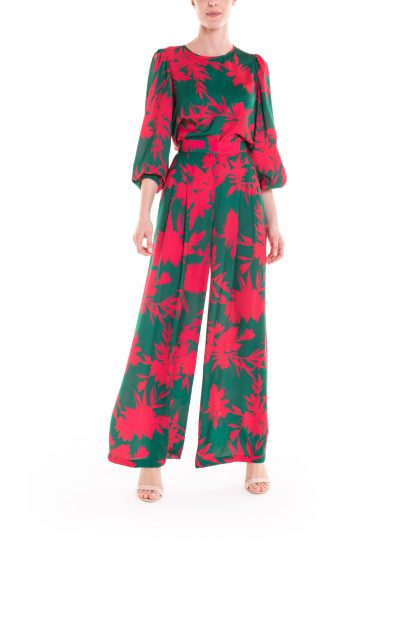 Pantalone a fiori verde e fucsia Poupine