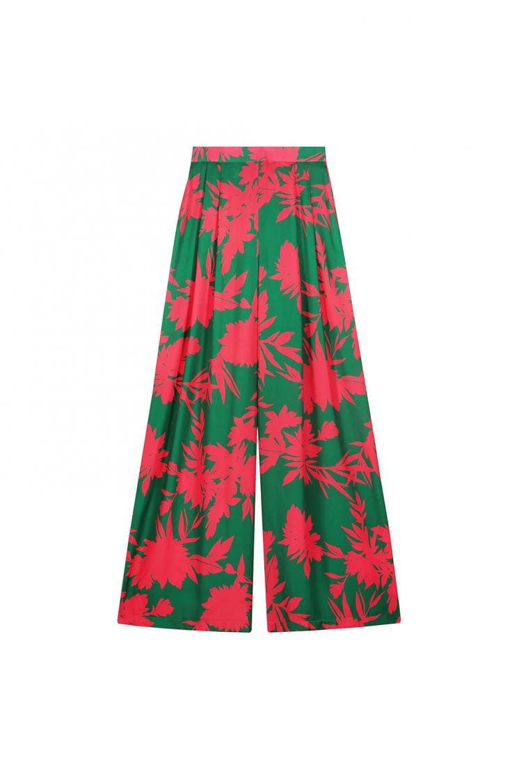 Pantalone a fiori verde e fucsia Poupine