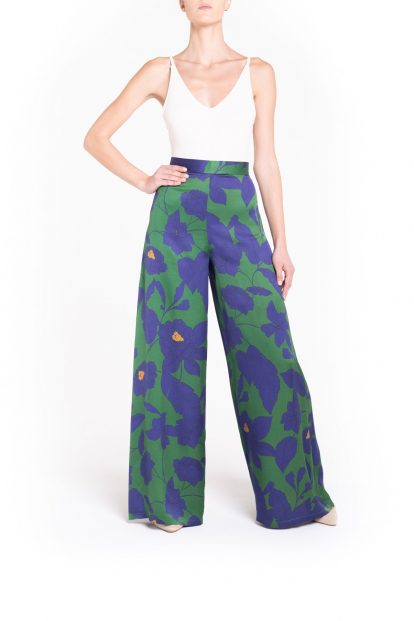 Blue flower fantasy print trousers