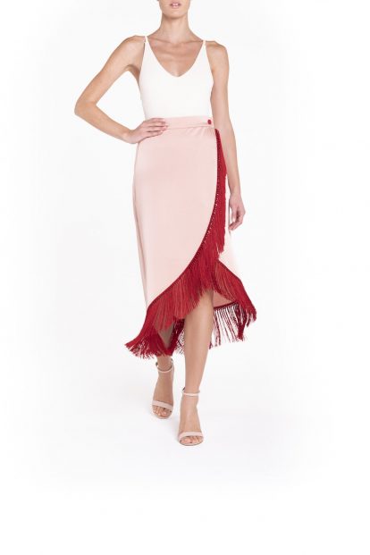 Rose fringed plain colored wrap maxi skirt