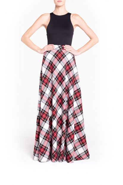 White flared plaid skirt