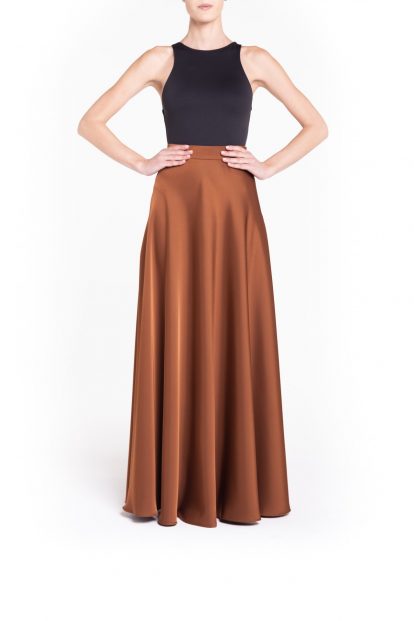 Brown flared plain skirt