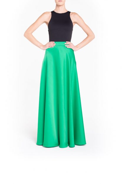 Green flared plain skirt