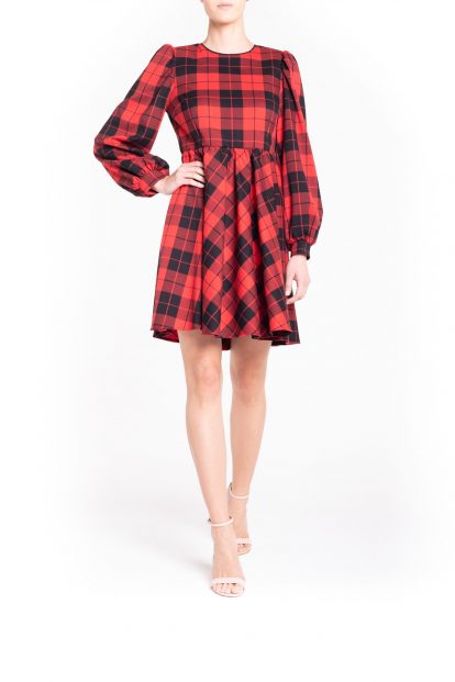 Vestito mini in tartan rosso e nero