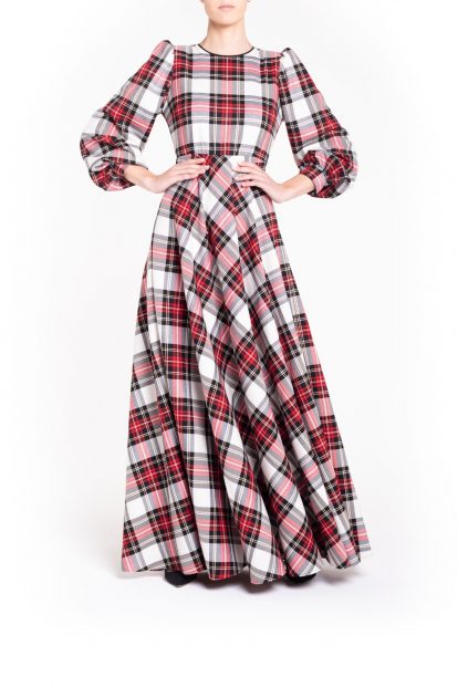 White long plaid dress