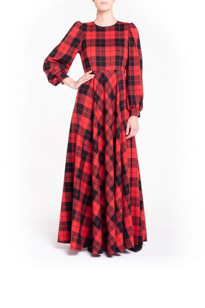 Black and red long plaid dress