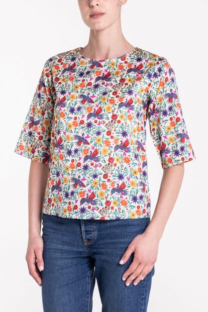 Top con maniche in fantasia bianca
