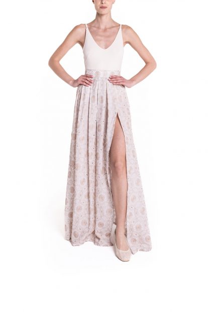 Gonna maxi ruota con spacco laterale beige