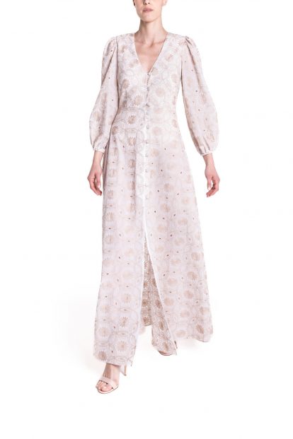 Vestito lungo cotone sangallo beige