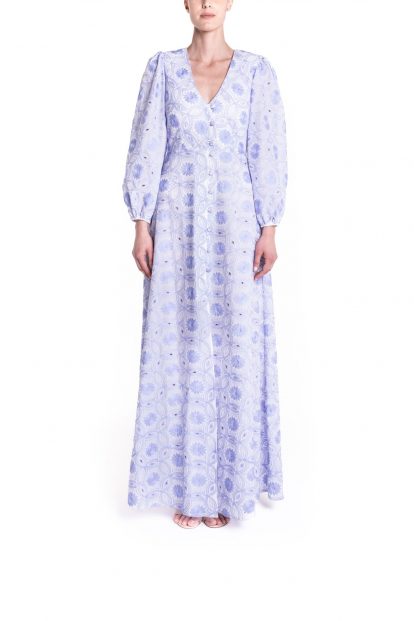 Vestito lungo cotone sangallo celeste