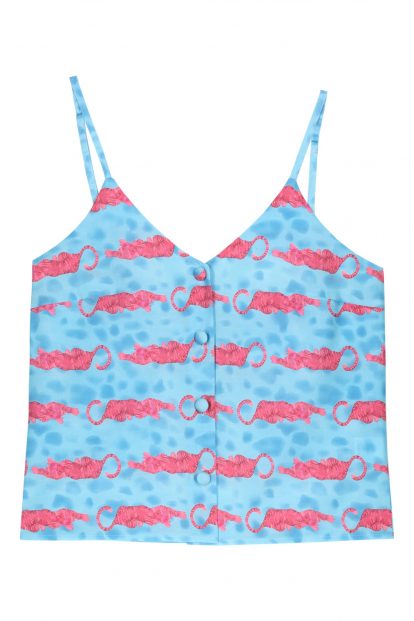 Top con bretelline e bottoni fantasia tigre