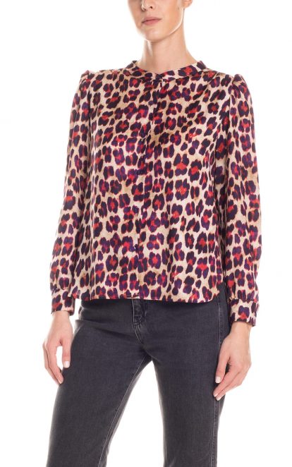 Camicia fantasia animalier - crema e fucsia