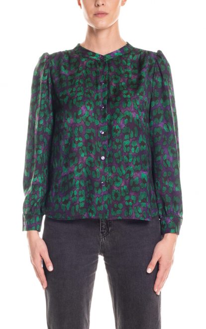 Camicia fantasia animalier - viola e verde