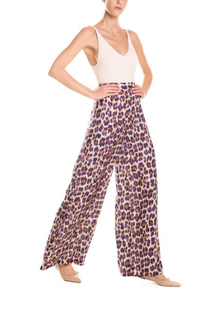 Pantalone animalier – viola e senape