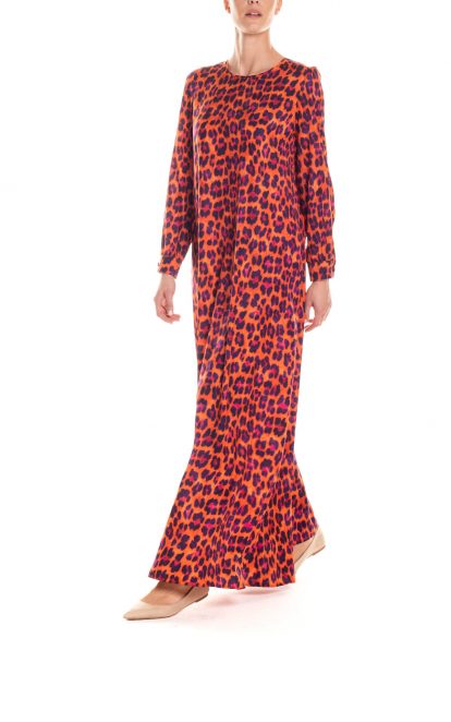 Vestito lungo fantasia animalier - arancio