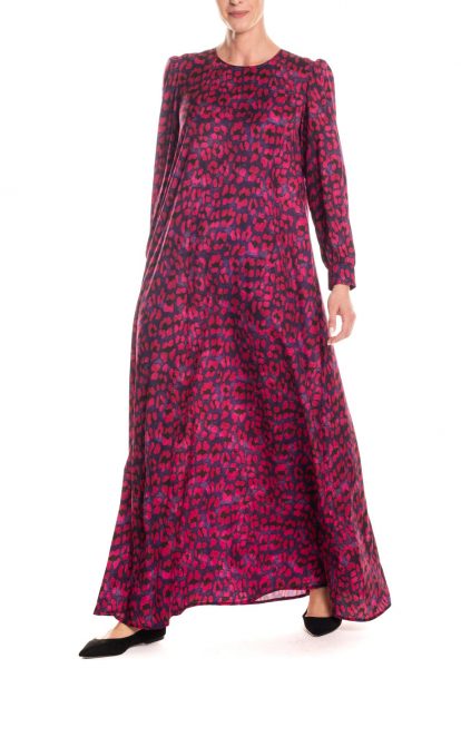 Vestito lungo fantasia animalier - viola e fucsia