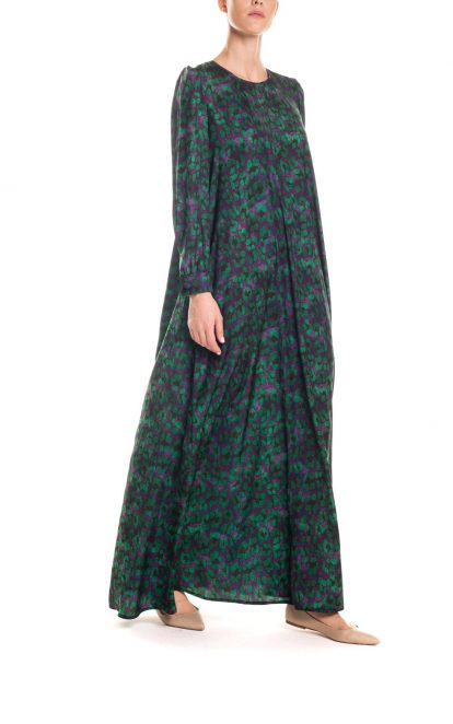 Vestito lungo fantasia animalier - viola e verde