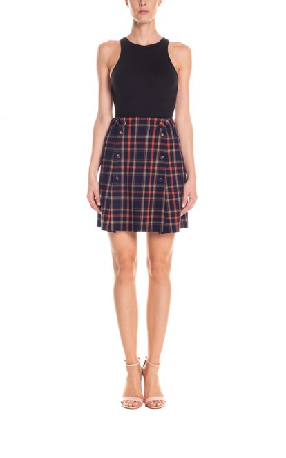 Gonna mini in tartan blu e arancio
