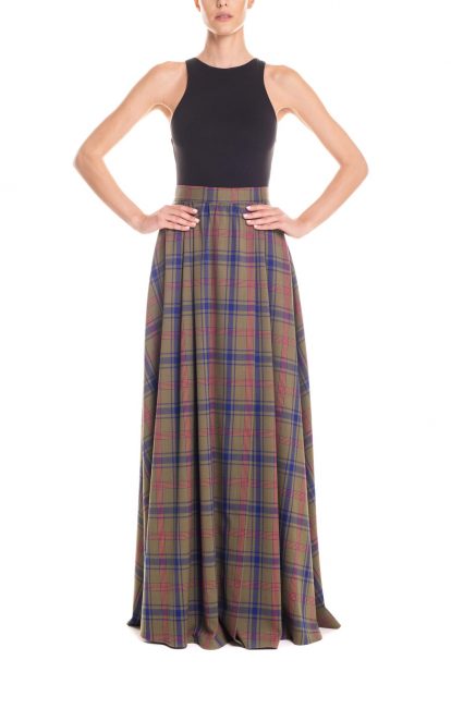 Gonna maxi ruota con spacco laterale tartan - verde e blu