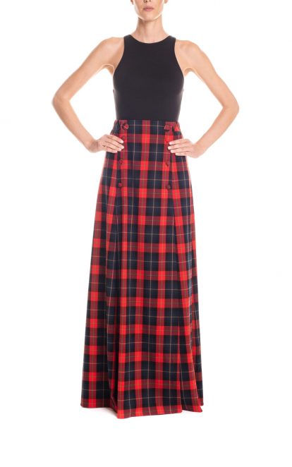 Gonna con spacchi laterali tartan - rosso e blu