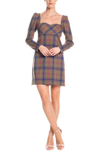 Vestito corto con scollo a cuore tartan – verde e blu